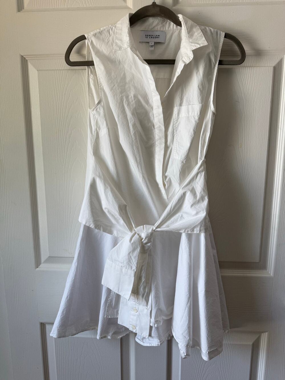 Derek Lam 10 Crosby White Cotton Tie Sleeve Shirt Dress Lined Size 8